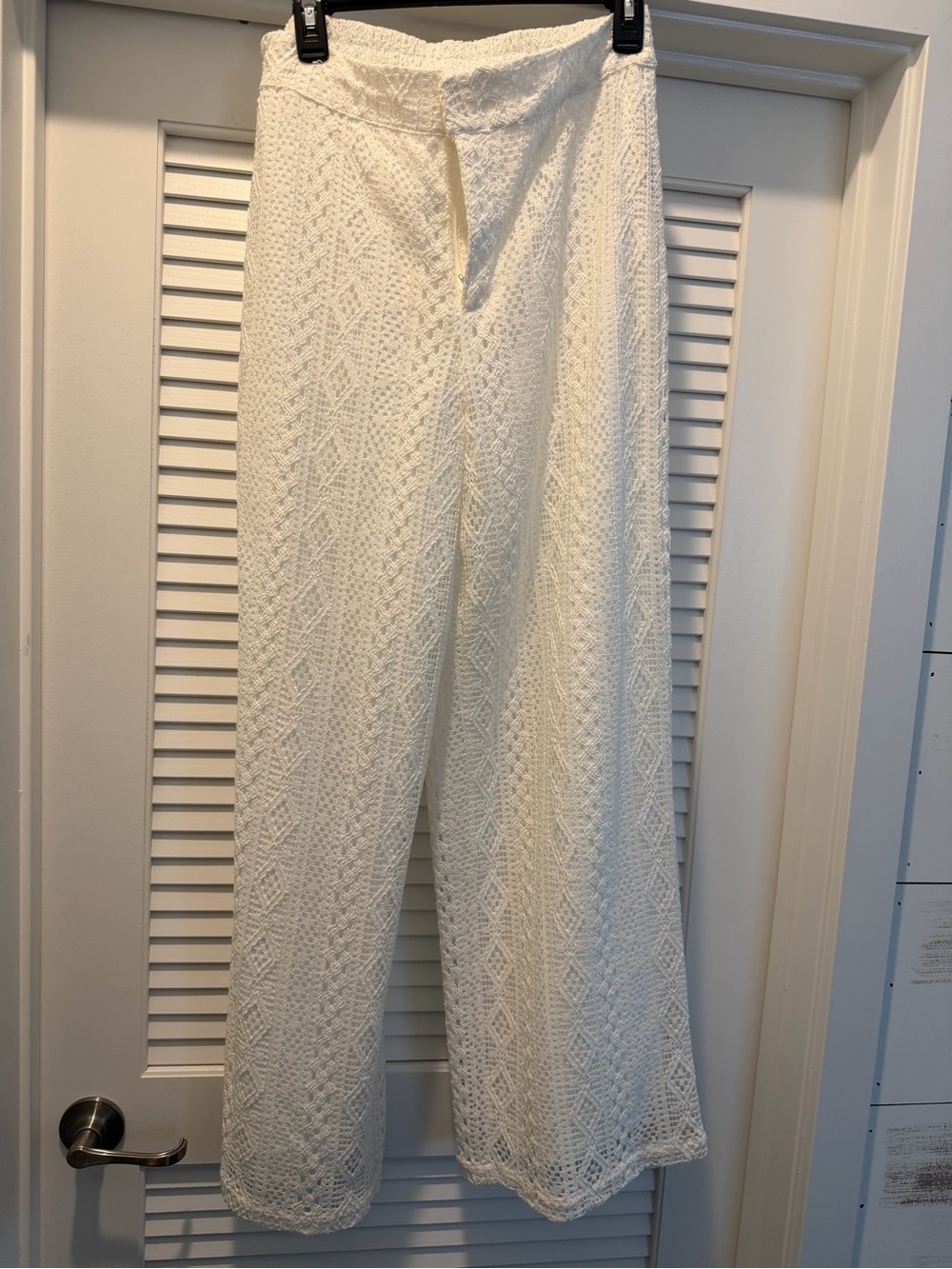 Marled Ivory Crochet Wide-Leg Pants